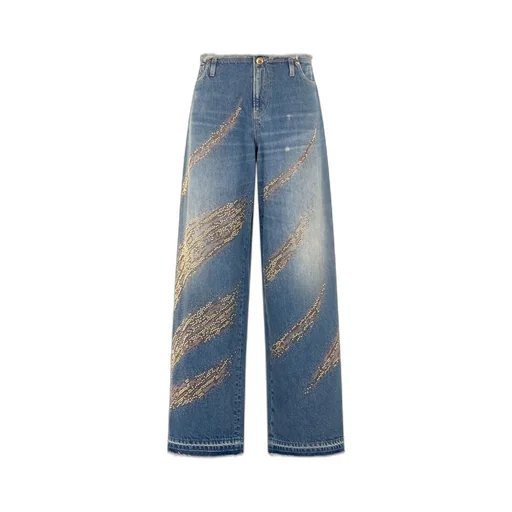 Roberto Cavalli Embellished Zebra Pattern Jeans