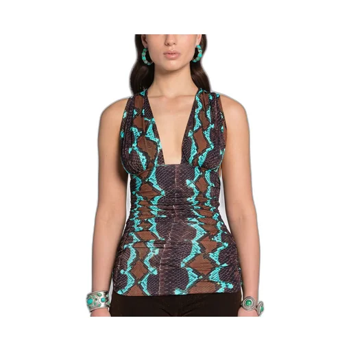 Roberto Cavalli Snakeskin Printed Sleeveless Top