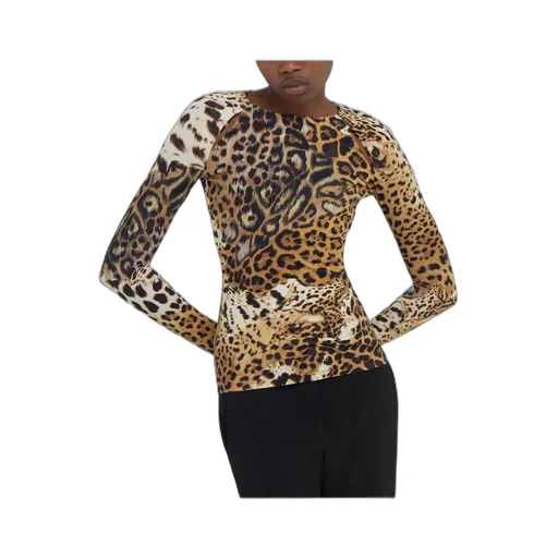 Roberto Cavalli Jaguar Skin Print Long-Sleeved T-Shirt