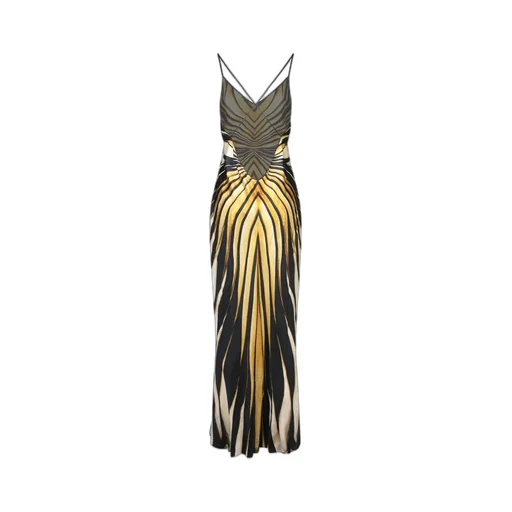 Roberto Cavalli Ray Of Gold Printed Satin Maxi Dress