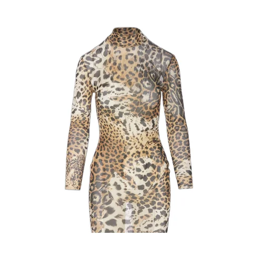 Roberto Cavalli Jaguar Printed Long Tulle Dress
