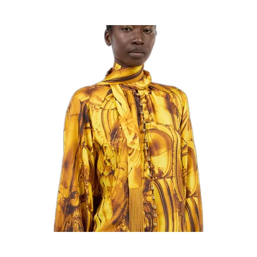 Roberto Cavalli Tigereye Print Silk Shirt