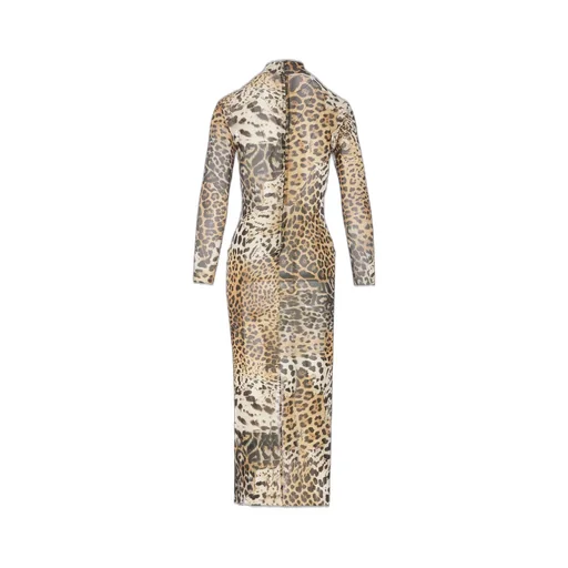 Roberto Cavalli Jaguar Printed Long Tulle Dress