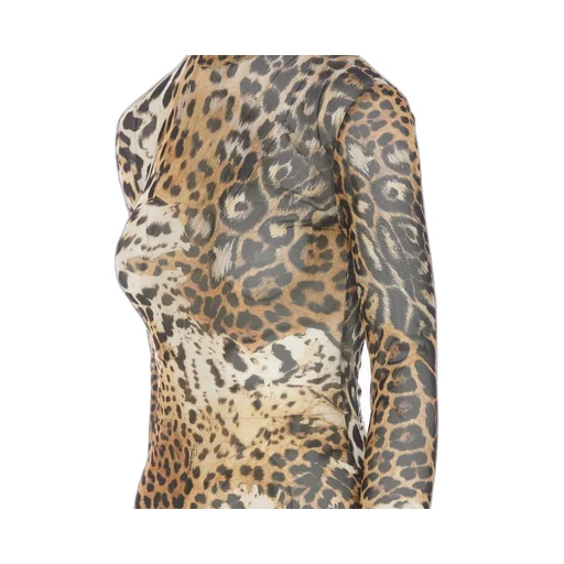 Roberto Cavalli Jaguar Printed Long Tulle Dress