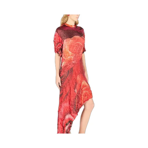Roberto Cavalli Rose Printed Crinkled Asymmetric Dress