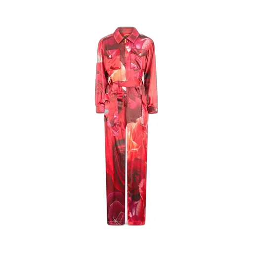 Roberto Cavalli Rose-Print Shirt-Style Jumpsuit