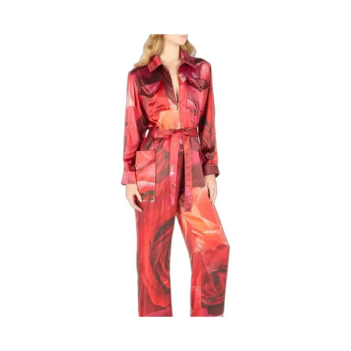Roberto Cavalli Rose-Print Shirt-Style Jumpsuit