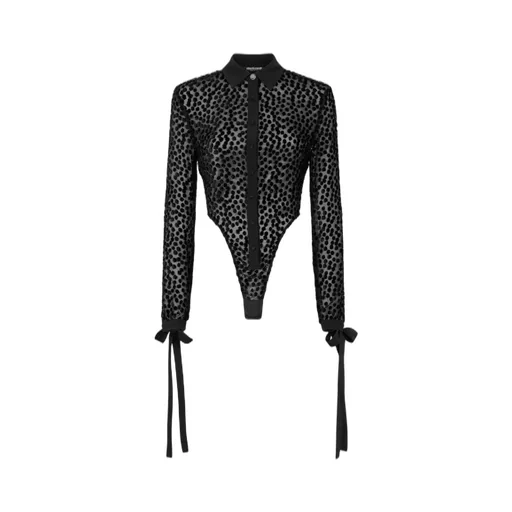 Roberto Cavalli Polka-Dot Shirt-Style Bodysuit