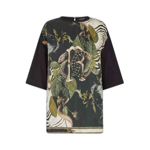 Roberto Cavalli Mirror Snake Monogram And Jungle Printed T-Shirt