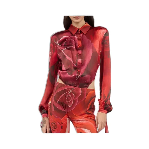 Roberto Cavalli Garden Rose Printed Bodysuit Shirt