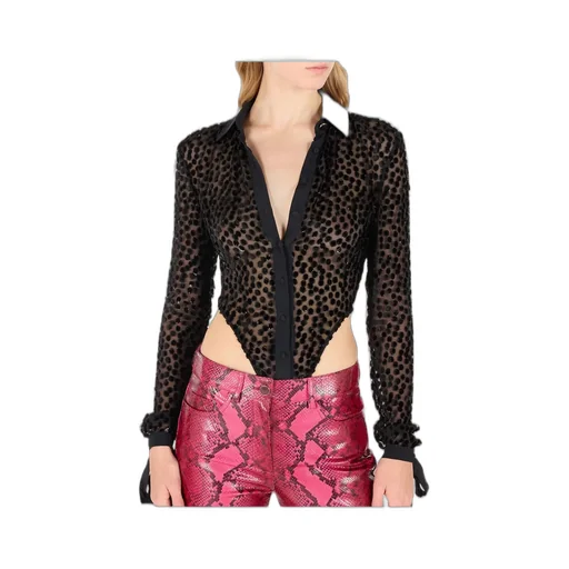 Roberto Cavalli Polka-Dot Shirt-Style Bodysuit
