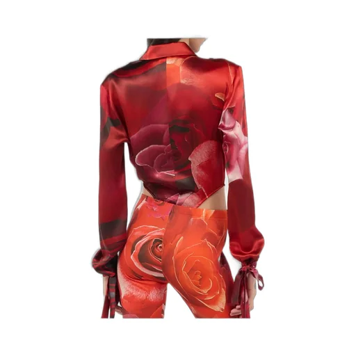 Roberto Cavalli Garden Rose Printed Bodysuit Shirt