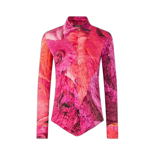 Roberto Cavalli Bejeweled Buttons And Rose Printed Shirt