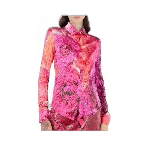 Roberto Cavalli Bejeweled Buttons And Rose Printed Shirt