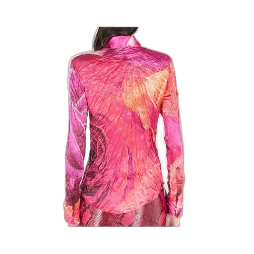 Roberto Cavalli Bejeweled Buttons And Rose Printed Shirt