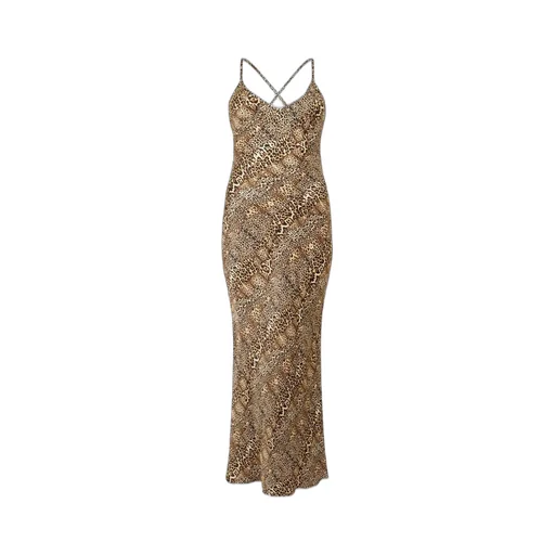 Roberto Cavalli Jaguar Cheetah And Leopard Printed Satin Dress