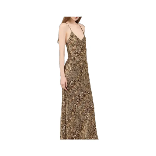 Roberto Cavalli Jaguar Cheetah And Leopard Printed Satin Dress