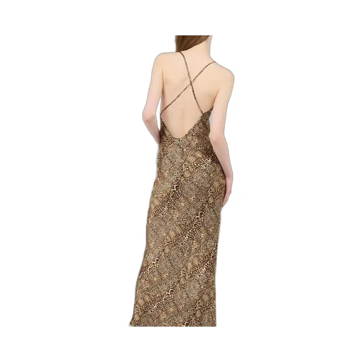 Roberto Cavalli Jaguar Cheetah And Leopard Printed Satin Dress