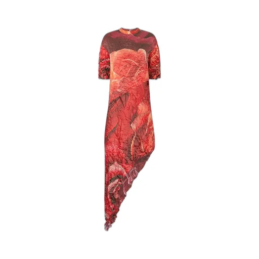 Roberto Cavalli Rose Printed Crinkled Asymmetric Dress