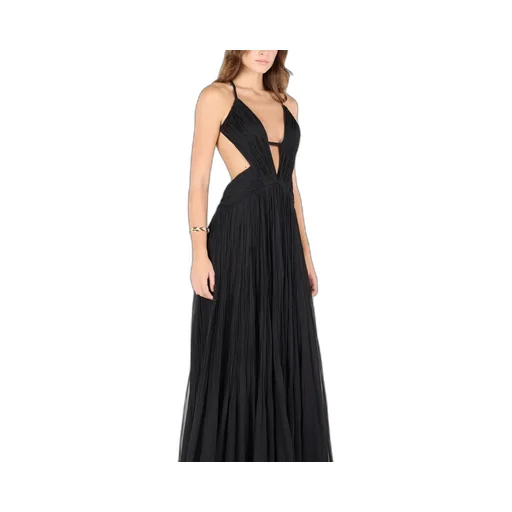 Roberto Cavalli Plunging V-Neck Draped Backless Maxi Dress