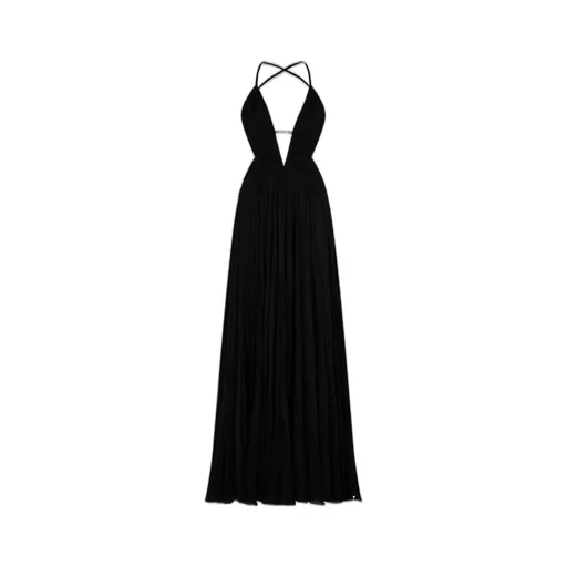 Roberto Cavalli Plunging V-Neck Draped Backless Maxi Dress