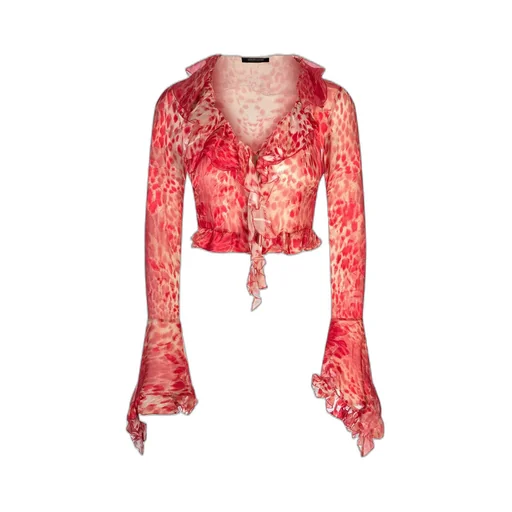 Roberto Cavalli Ruffle Print Crop Top
