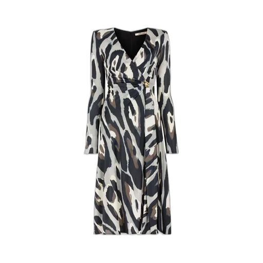Roberto Cavalli Animal Print Wrap Midi Dress