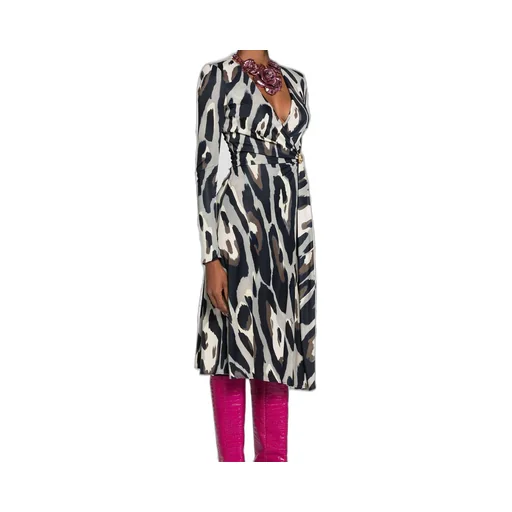 Roberto Cavalli Animal Print Wrap Midi Dress