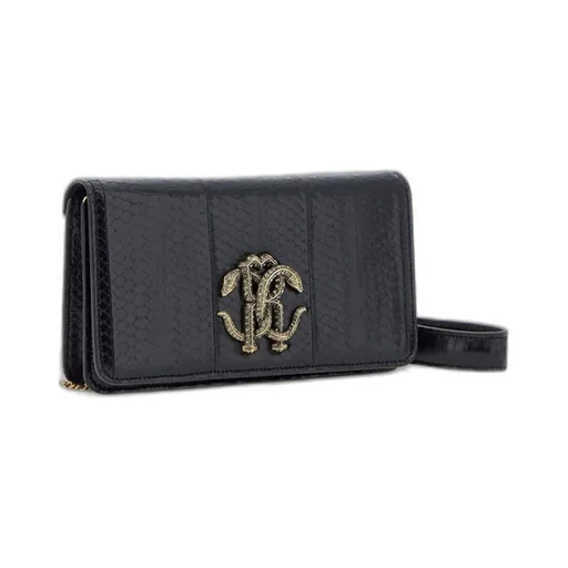 Roberto Cavalli Monogram Mirror Snake Shoulder Bag