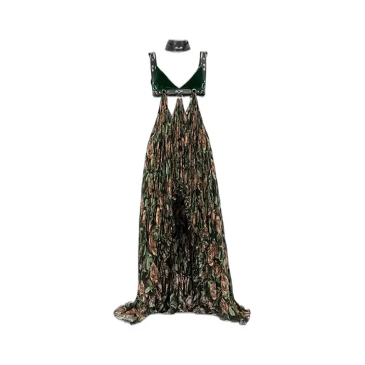 Roberto Cavalli Patterned Pleated Gown
