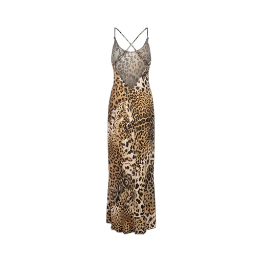 Roberto Cavalli Leopard Printed V-Neck Dress