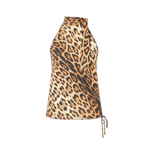 Roberto Cavalli Halterneck Top With Leopard Print