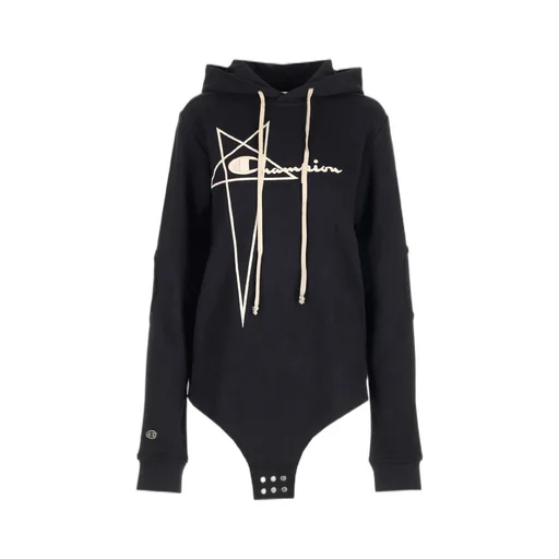 Rick Owens X Champion Logo Embroidered Drawstring Hooded Bodysuit