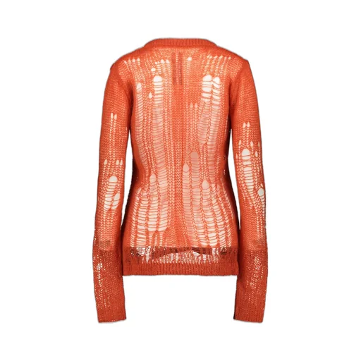 Rick Owens V-Neck Long-Sleeved Distressef Knitted Top
