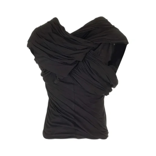Rick Owens Draped Ruched Asymmetric Neckline Top