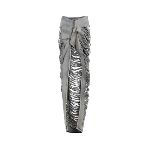 Rick Owens Distressed Midi Denim Skirt