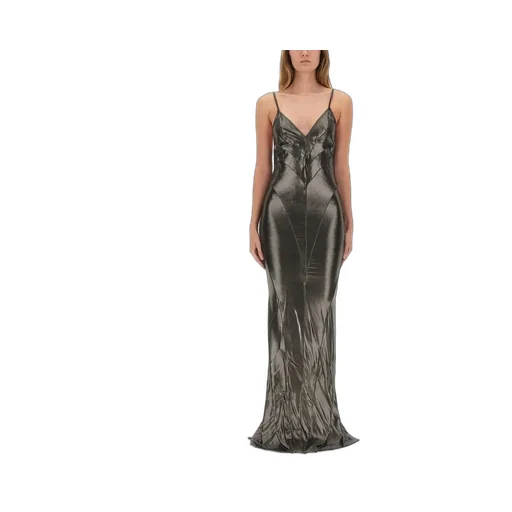 Rick Owens Lilies V-Neck Metallic Sleeveless Maxi Dress