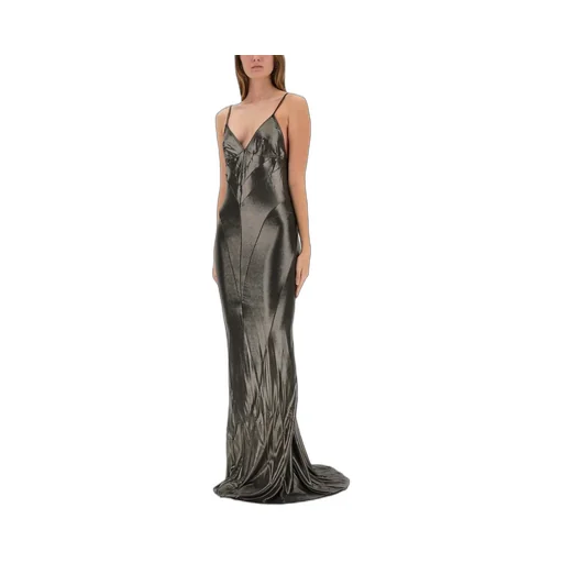 Rick Owens Lilies V-Neck Metallic Sleeveless Maxi Dress