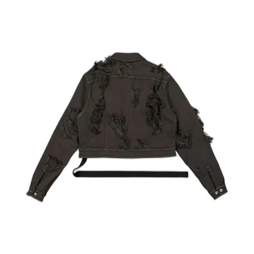 Rick Owens Drkshdw Long Sleeved Distressed Cropped Jacket