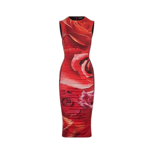 Roberto Cavalli Rose-Print Midi Dress