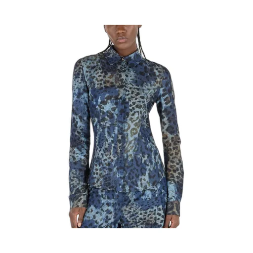 Roberto Cavalli Jaguar Print Denim Shirt