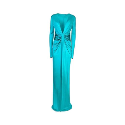 Roberto Cavalli Plunging V-Neck Gathered Gown