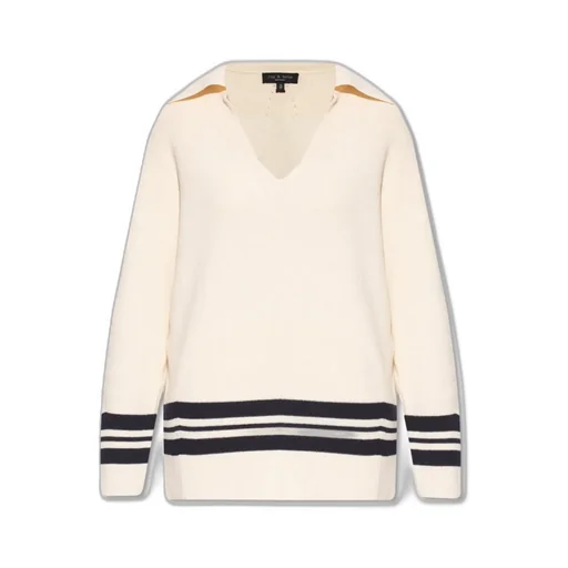 Rag & Bone Stripe-Trim Oversized V-Neck Jumper