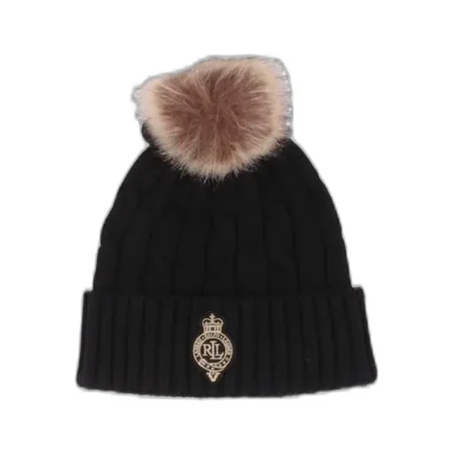 Lauren Ralph Lauren Crest-Patch Pom-Pom Cable-Knit Beanie