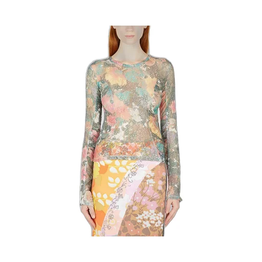 Rave Review Sol Graphic Motif Lace Mesh Long Sleeved Top