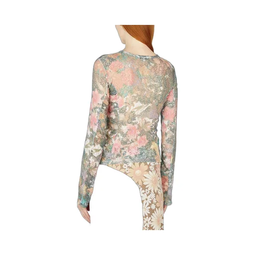 Rave Review Sol Graphic Motif Lace Mesh Long Sleeved Top
