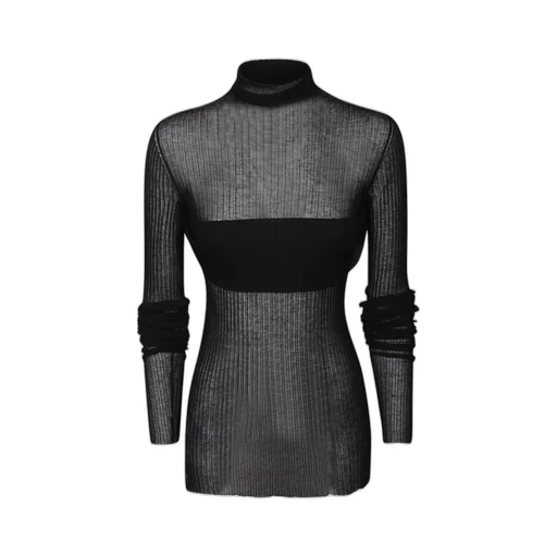 Quira Long Sleeve Sheer High Neck Top