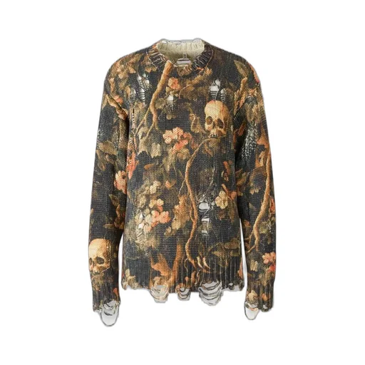 R13 Graphic-Print Distressed Jumper