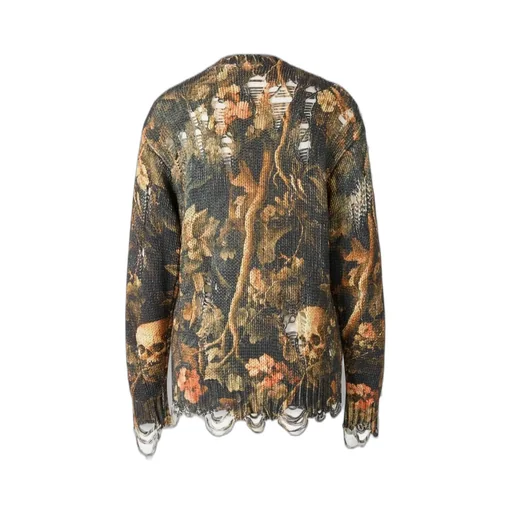R13 Graphic-Print Distressed Jumper
