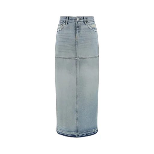 Re/Done Side-Slit Distressed Denim Maxi Skirt